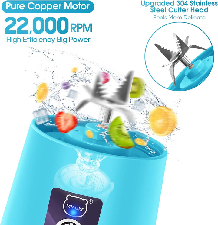 Miaoke tragbarer Mixer, persönlicher Mini-Saftmixer mit sechs Klingen in 3D, über USB aufladbar, Ent