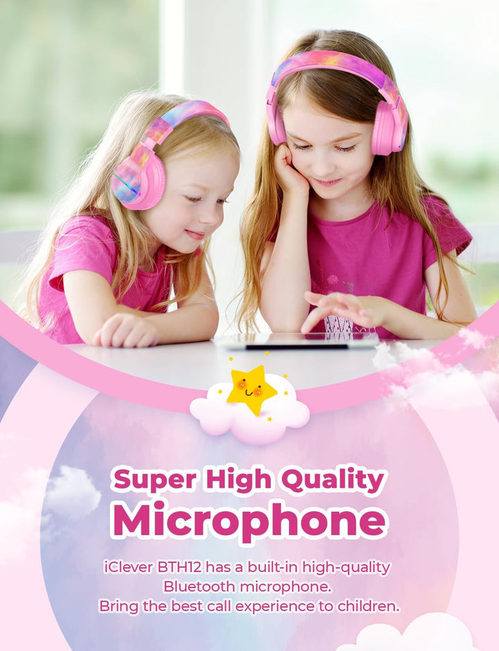 iClever Bluetooth Kinder Kopfhörer, Farbige LED-Leuchten, Kinderkopfhörer Over Ear mit 74/85dBA Laut