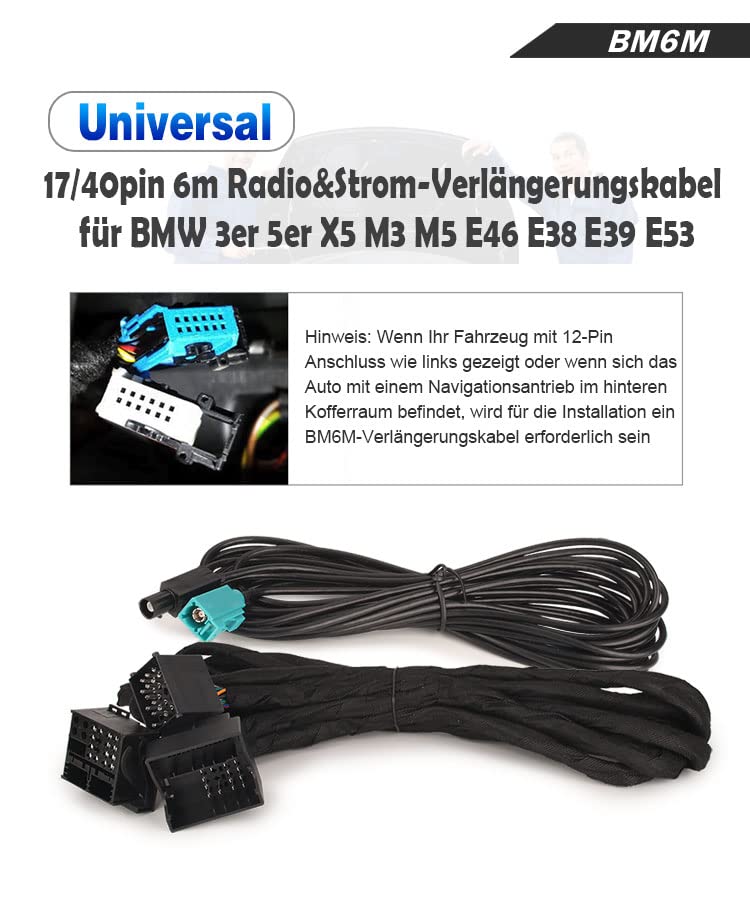 Erisin BM6M Verlängerungskabel für BMW 3er E46 5er E39 X5 E53 M3 M5 E38 Autoradio (inkl. Fakra Radio