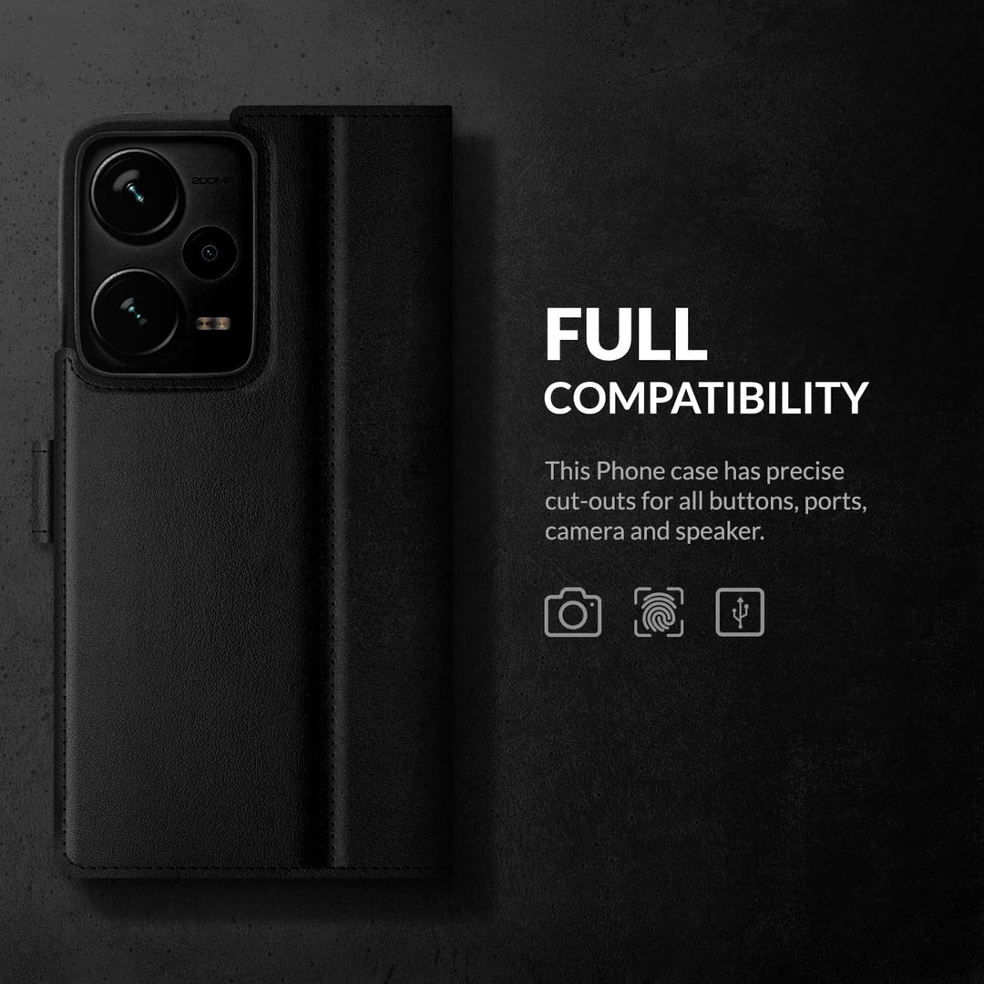 SURAZO Premium Handyhülle für Xiaomi Redmi Note 12 5G Hülle Leder – Klappbare Echtleder Schutzhülle