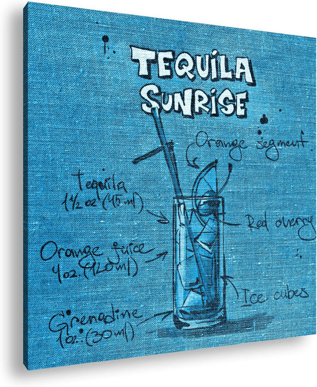 deyoli Rezept für einen Tequila Sunrise Format: 60x60 Effekt: Monocrome Blau als Leinwandbild, Motiv