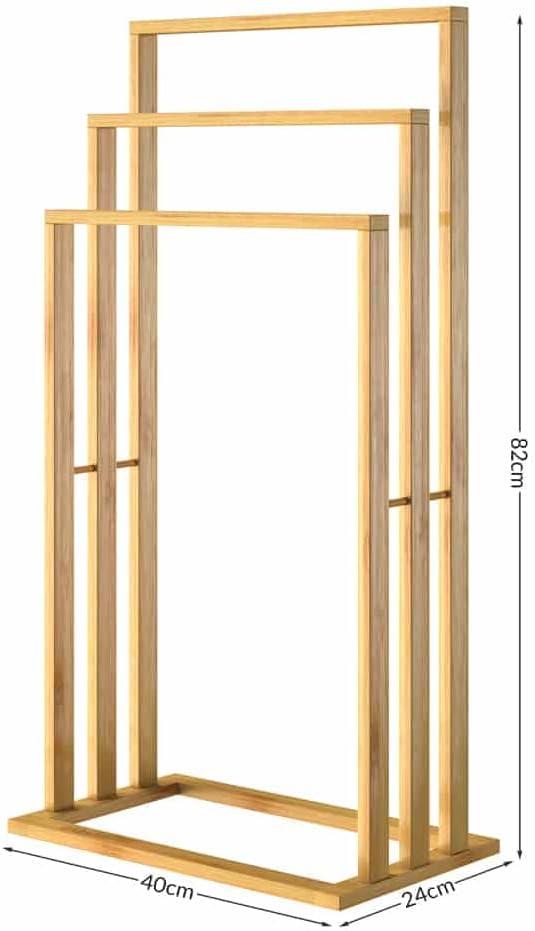 CASARIA® Handtuchhalter Stehend Bambus Holz 3 Stangen 82 x 40 x 24 cm Ablage Handtuchständer Freiste