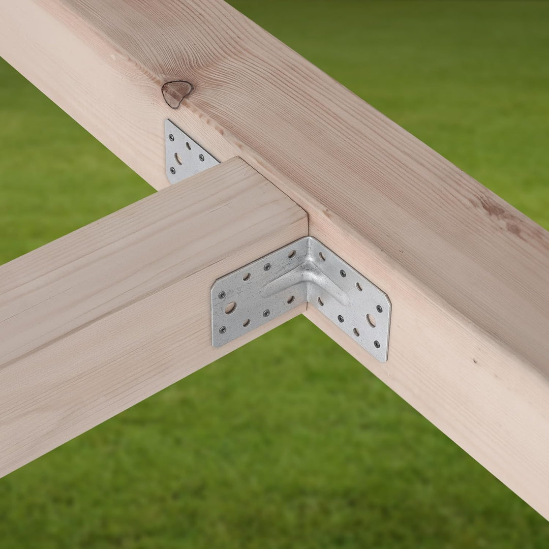 KOTARBAU® 50 Stk. Winkelverbinder 90 x 90 x 65 mm mit Rippe Sicke Lochwinkel Bauwinkel Holzverbinder