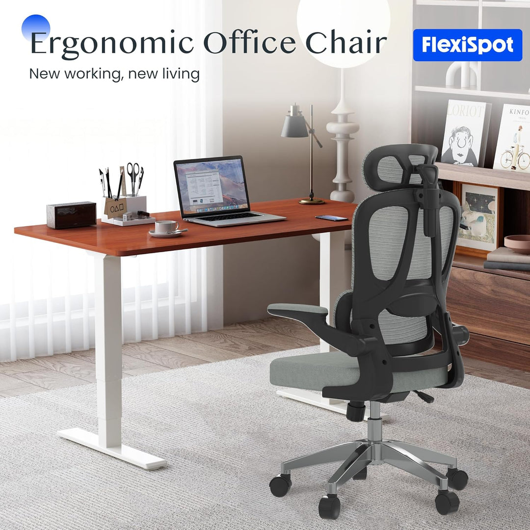 FLEXISPOT Ergonomischer Bürostuhl, Schreibtischstuhl mit 2D-Kopfstütze, Klappbare Armlehnen & Dynami