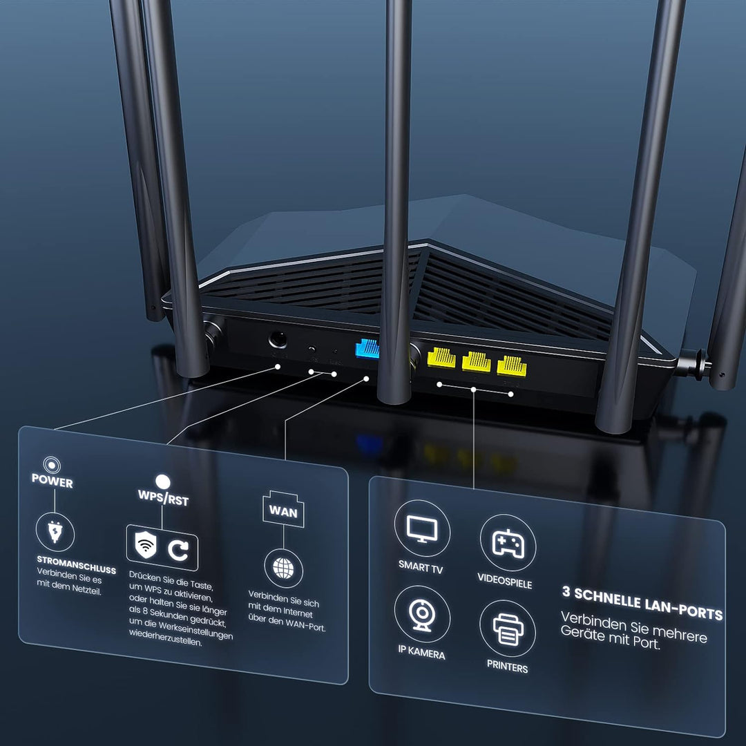 Tenda RX27 Pro Wi-Fi 6E WLAN Router (AX5700 Tri-Band 6GHz: 2402Mbps+5GHz: 2402Mbps+2,4GHz: 861Mbps),