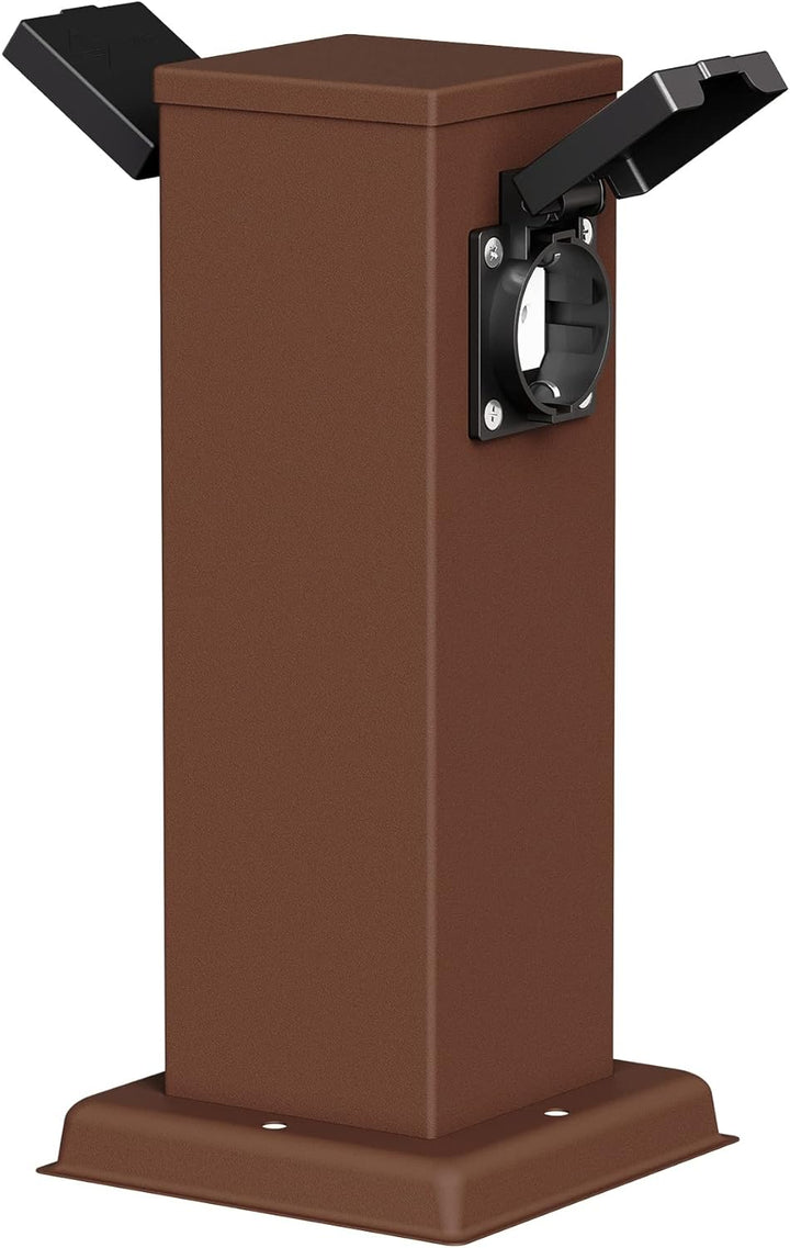 ledscom.de Garten Steckdosensäule POLLY, Outdoor, IP44, 2-fach, braun, eckig, 27 cm, 3 Stk. 3 Stück