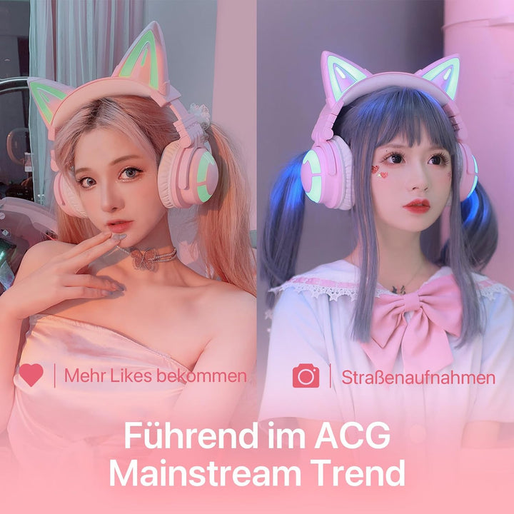 YOWU RGB Cat Ear Headphone 3S Wireless 5.0 Faltbares Gaming Headset mit integriertem Mikrofon & anpa