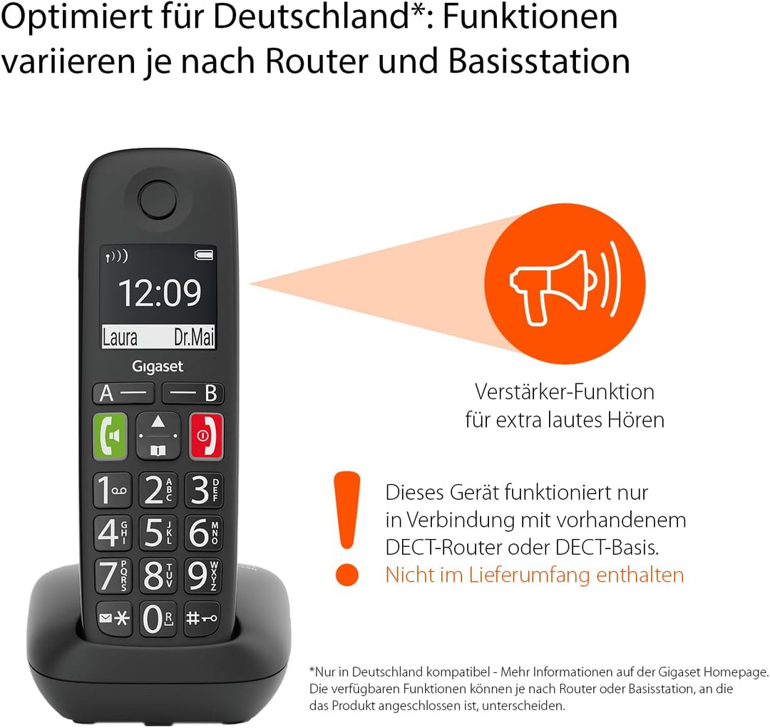 Gigaset E290HX - DECT-Mobilteil mit Ladeschale - Fritzbox-kompatibel - Schnurloses Senioren-Telefon