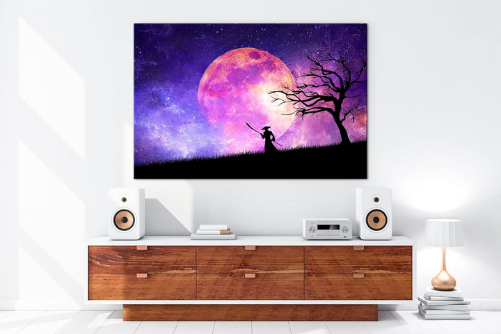 deyoli Samurai im Mondschein Format: 80x60 als Leinwandbild, Motiv fertig gerahmt auf Echtholzrahmen