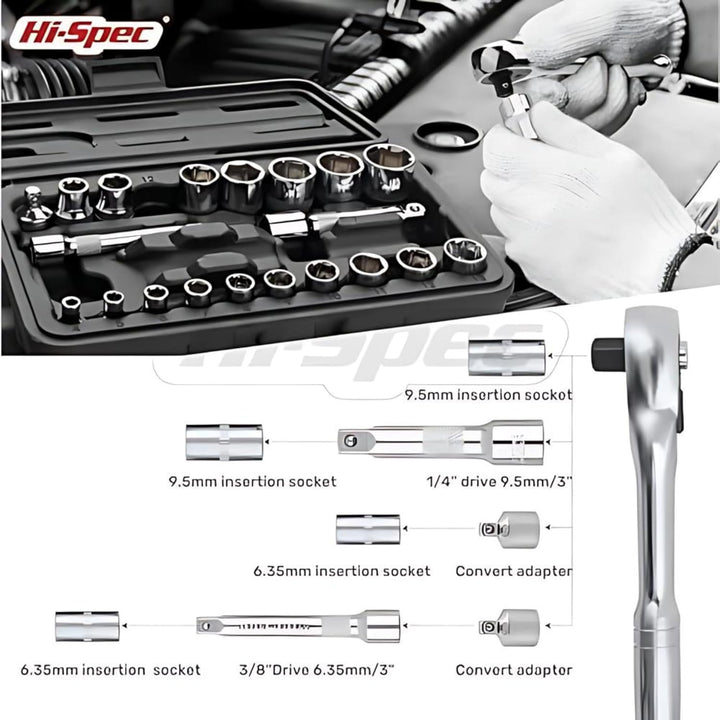Hi-Spec 22-tlg. Steckschlüsselsatz 1/4 und 3/8 Zoll – Metrisches Mini Ratschen Set mit Ratschenschlü
