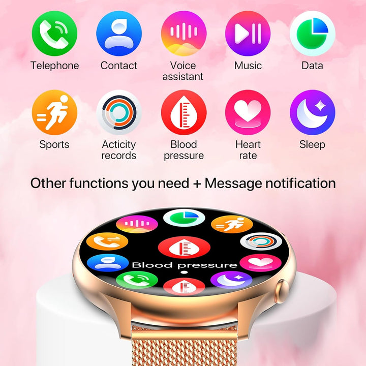 Nendefin Smartwatch Damen,1,39 Zoll runde Armbanduhr mit Telefonfunktion und Whatsapp Sprachassisten