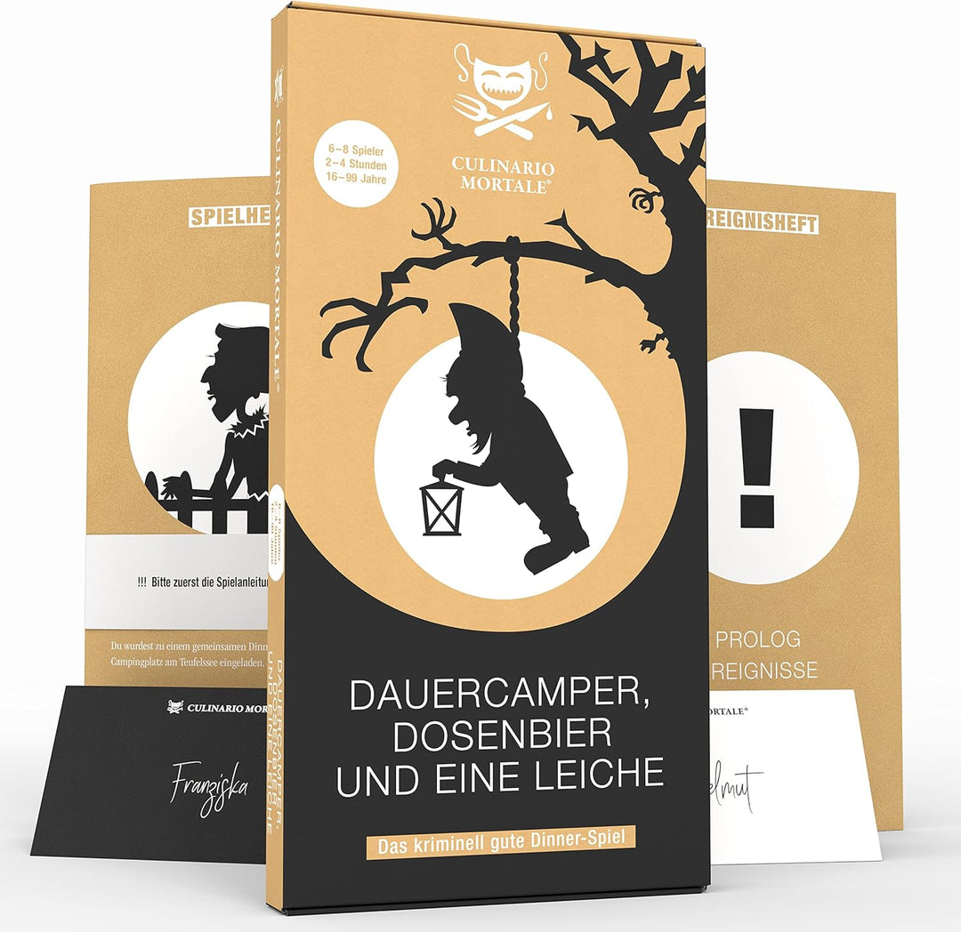 Culinario Mortale® Krimidinner für Zuhause 6 bis 8 Personen - Dauercamper, Dosenbier und eine Leiche