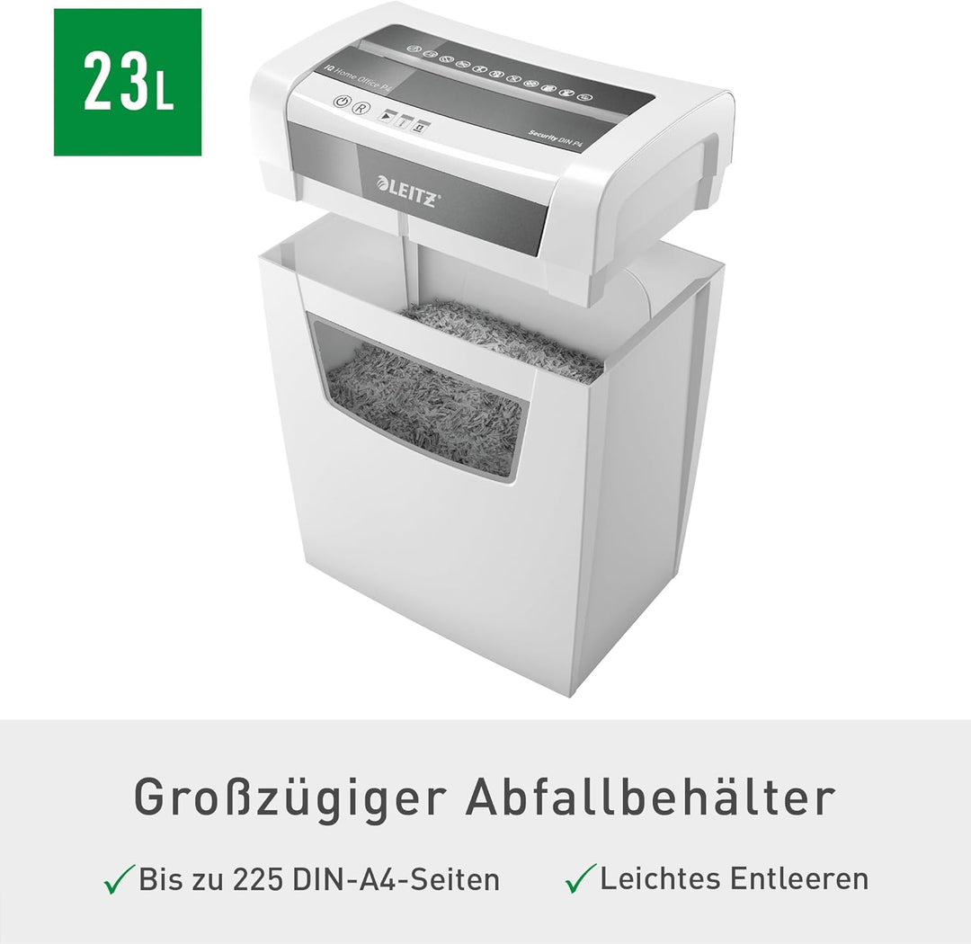 Leitz IQ Home Office Aktenvernichter, 12-10 Blatt Kapazität (70-80 g/m²), Partikelschnitt, Sicherhei