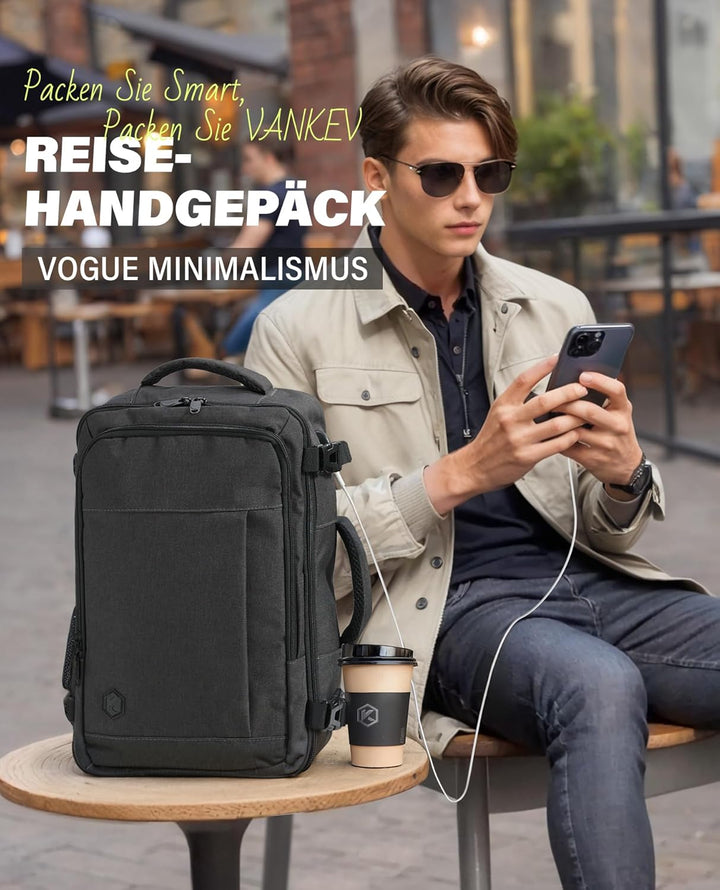 VANKEV für Ryanair Handgepäck 40x20x25 Laptop Rucksack Reiserucksack Klein Handgepäck Tasche Rucksac