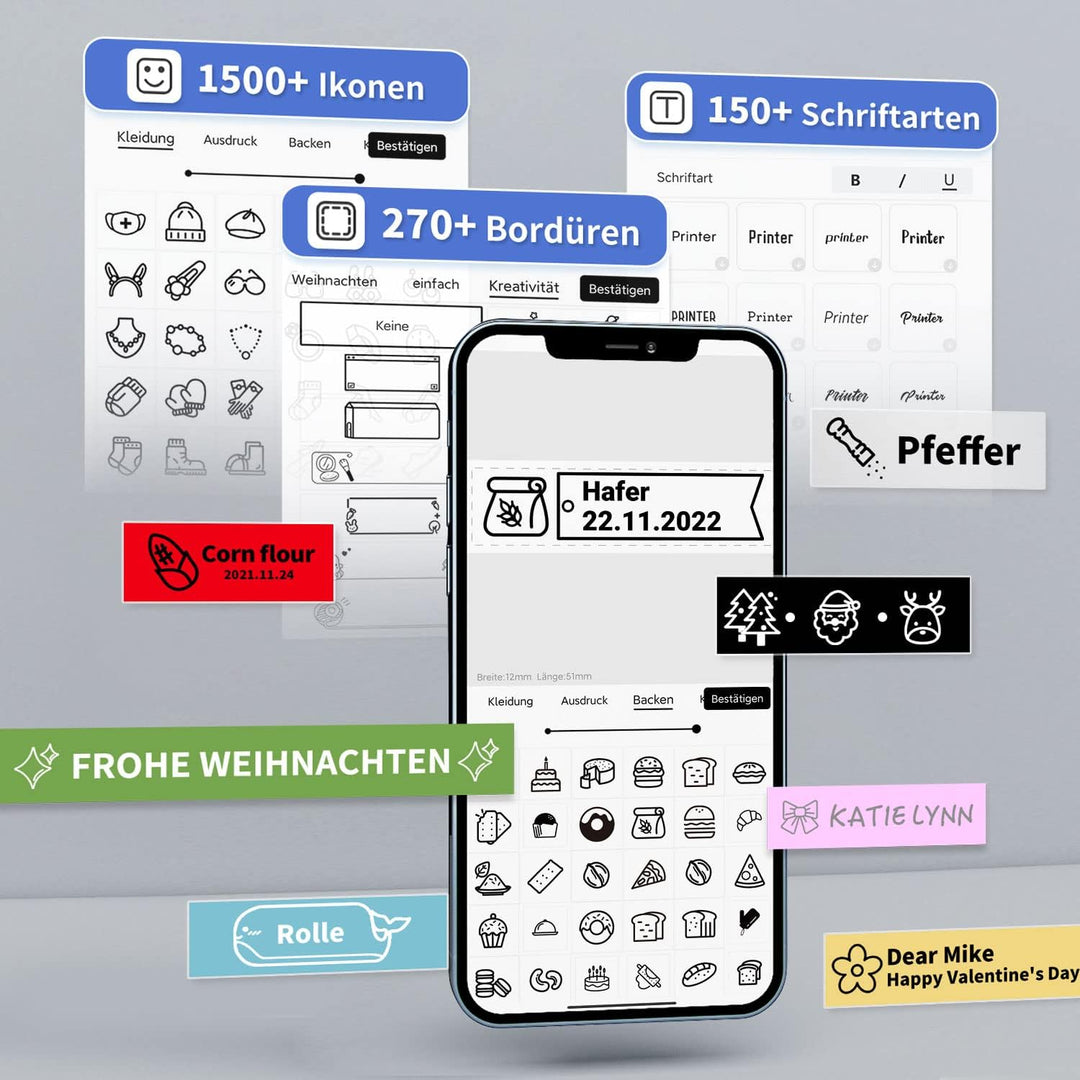 Goknu P12 Beschriftungsgerät Selbstklebend Etikettiergerät Bluetooth Etikettendrucker Tragbarer Labe