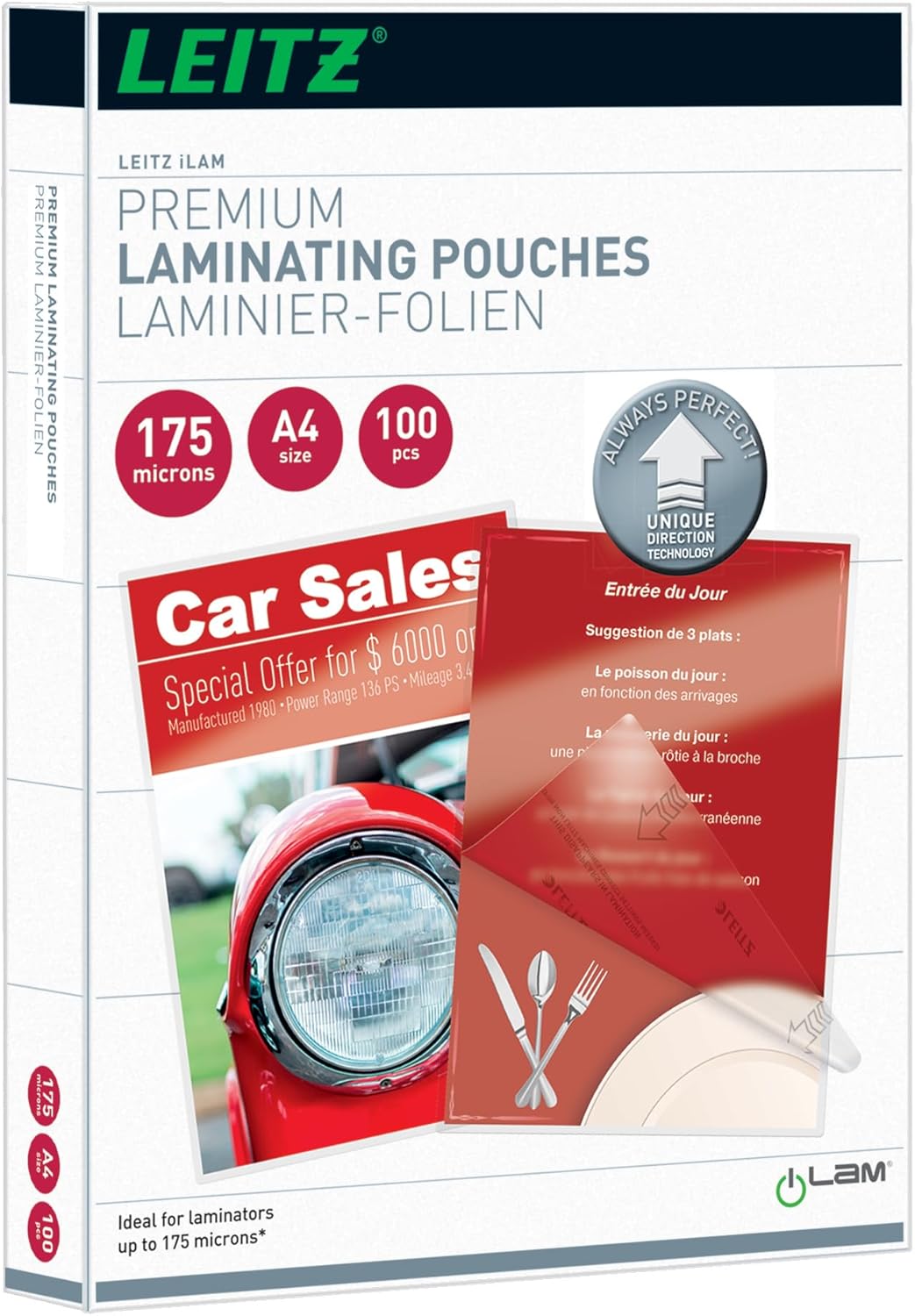 Leitz Heisslaminierfolien A4 175 mic, Laminierfolien in Premium-Qualität im 100er Pack, Glänzend, Tr