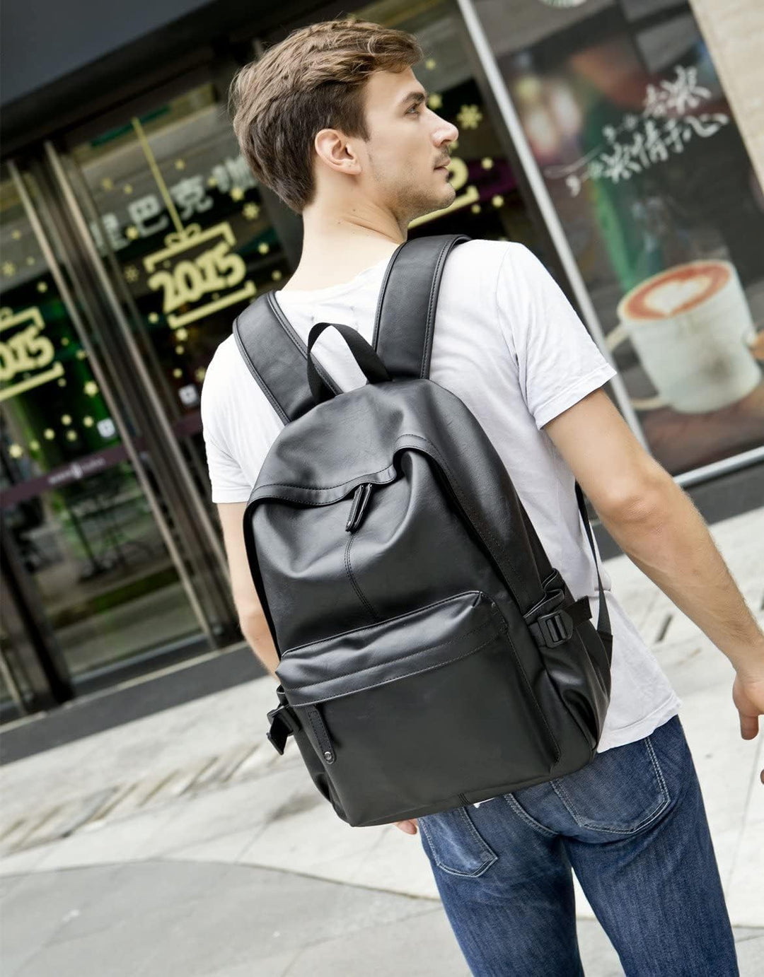 Baosha BP-20 Unisex PU Leder 15.6 Zoll Laptop Rucksack College Studenten Schultaschen für Jugendlich