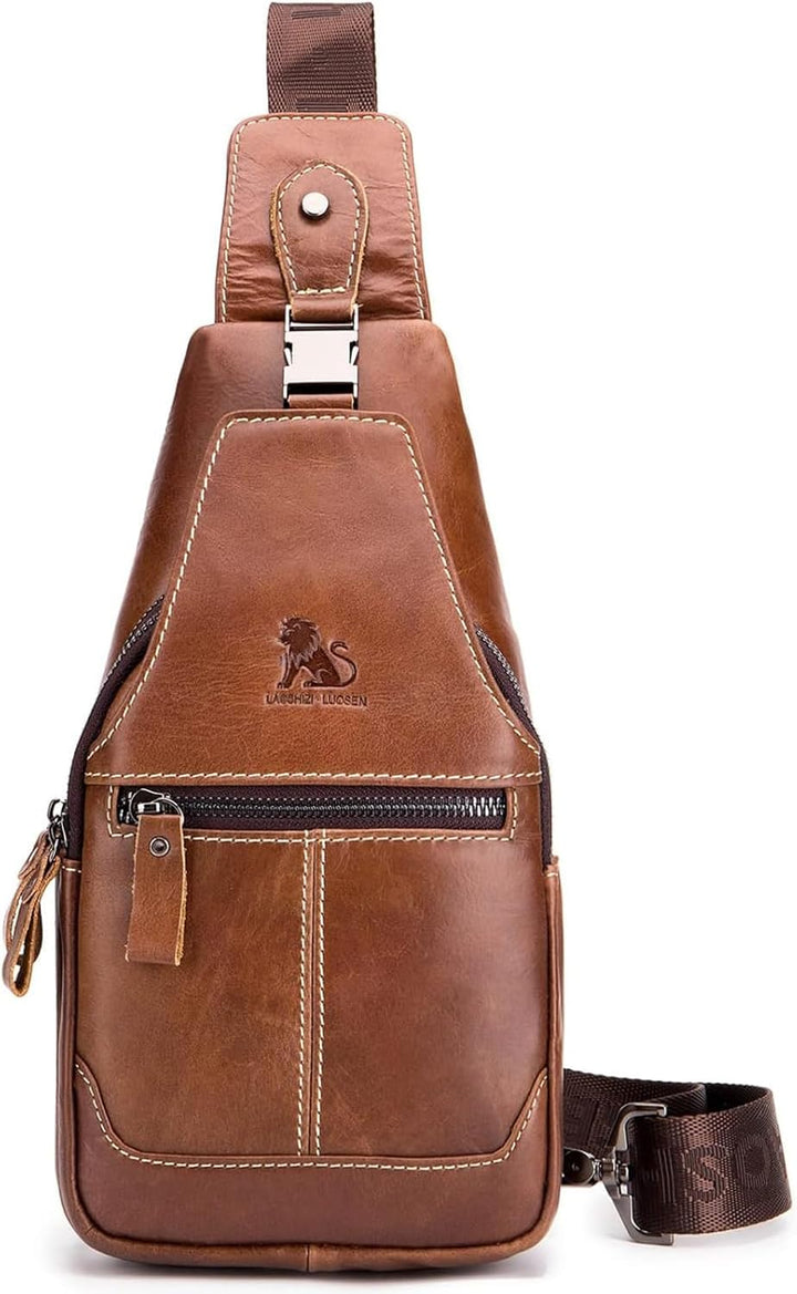 Herren-Brusttasche Umhängetasche aus Echtem Leder Sport und Freizeit im Freien Multifunktionale Vint