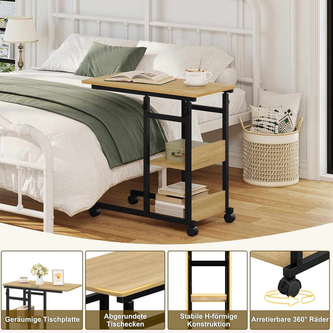 WOLTU Beistelltisch Couchtisch Sofatisch Wohnzimmertisch Laptoptisch Betttisch, C-förmig höhenverste