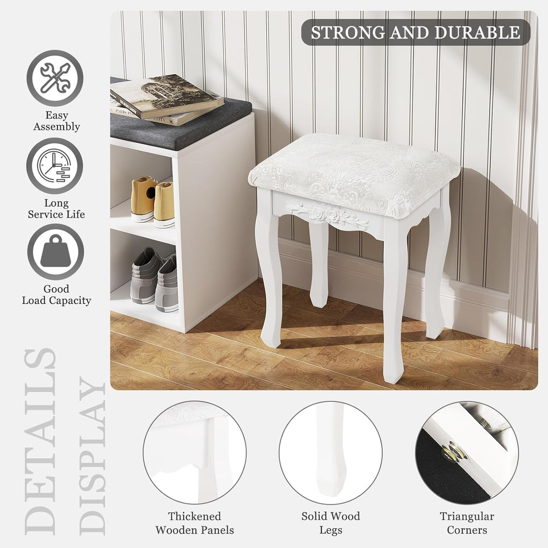 WOLTU MB6015cm Schminkhocker, Sitzhocker, Hocker Landhaus Hocker, Polsterhocker, MDF Holz, Weiss lac