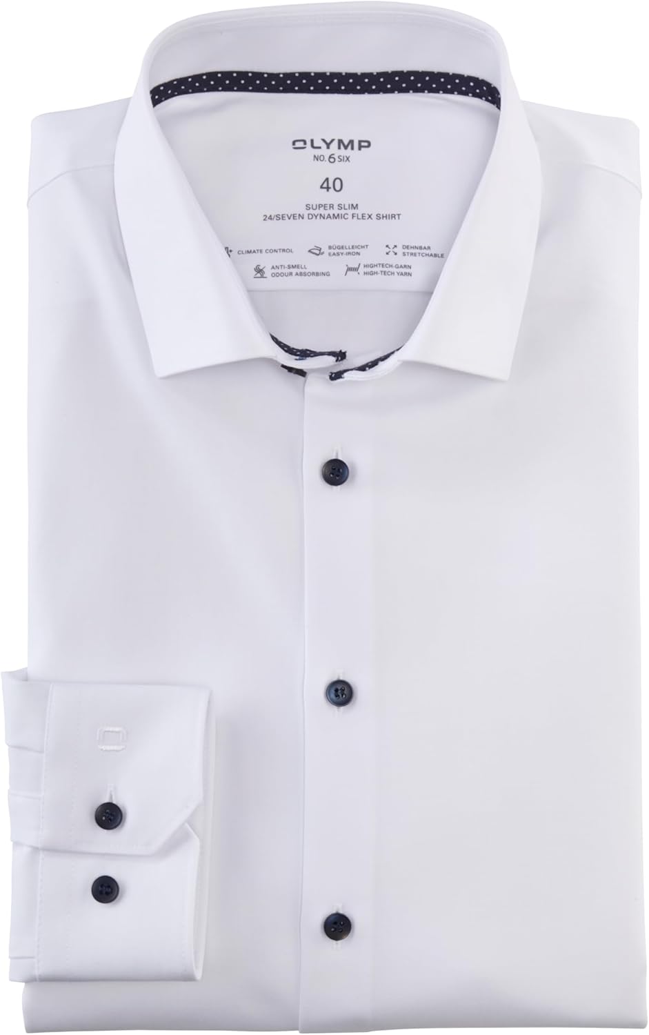 OLYMP Herren Oberhemd Langarm No.Six.24.Seven,Twill,super Slim,Modern Kent 44 Weiss 00, 44 Weiss 00