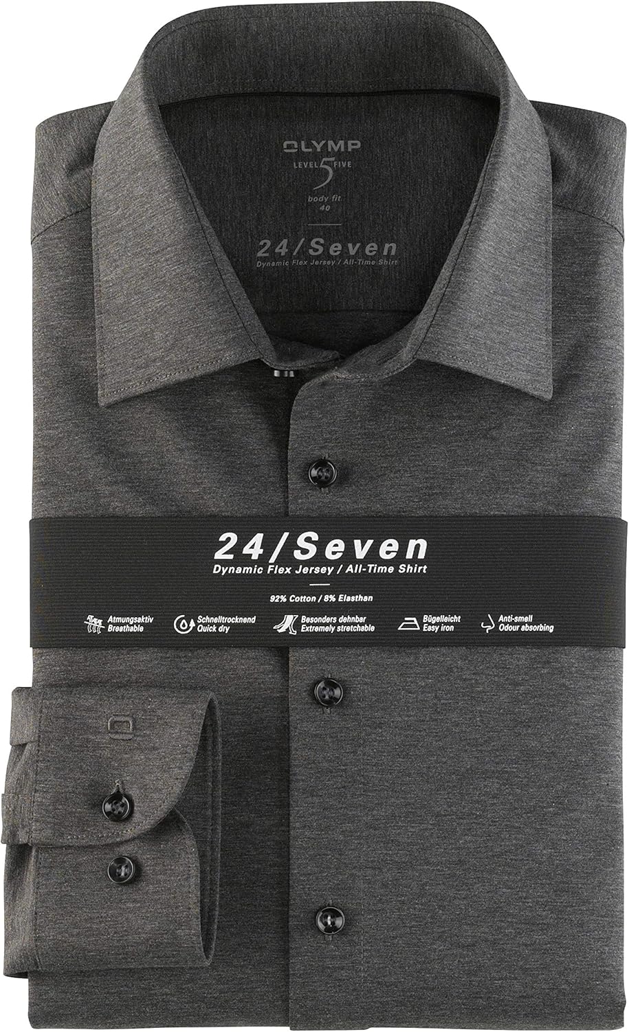 OLYMP Herren Businesshemd Langarm Level Five 24/Seven,Body fit,New York Kent 37 Anthrazit 67, 37 Ant