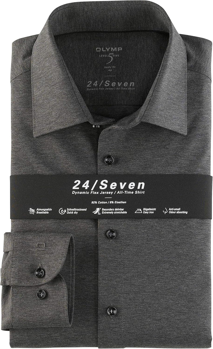 OLYMP Herren Businesshemd Langarm Level Five 24/Seven,Body fit,New York Kent 37 Anthrazit 67, 37 Ant