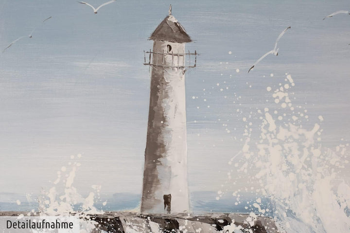 KunstLoft Leinwandbild | 100% HANDGEMALT | 150x50cm | Gemälde 'Leuchtturm in Sicht' | Leuchtturm | B