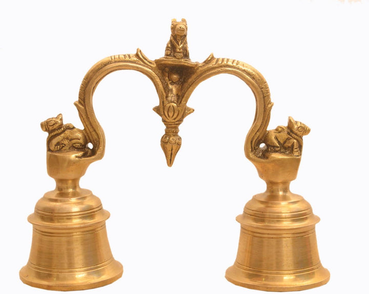 Purpledip Bell ghanti mit 3 Nandi aus, Gold, Medium