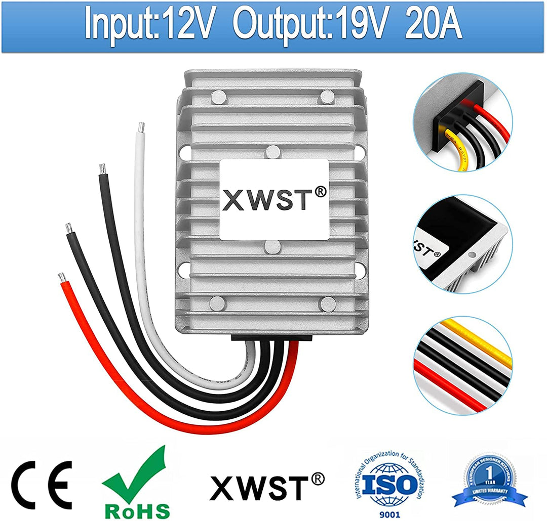 XWST DC 12V auf 19V 20A 380W Spannungswandler Auto Netzteil Wandler Konverter Transformator Adapter
