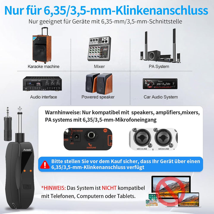 Aveek Karaoke Mikrofon Kabellos Set, 2.4GHz Drahtloses Handmikrofon,6,35/3,5 mm Mikrofonöffnung,Mit