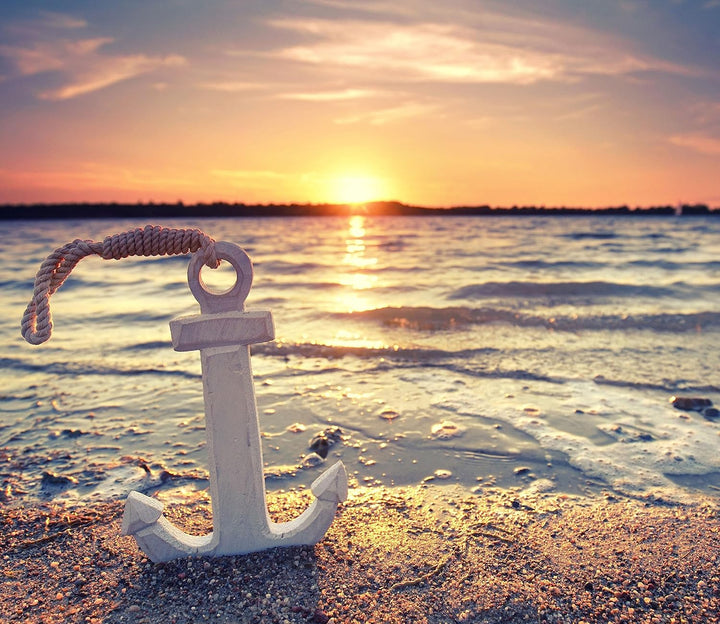 Anker am Ostseestrand im Sonnenuntergang Herdabdeckplatte & Spritzschutz aus Echtglas | Für Herd-Koc