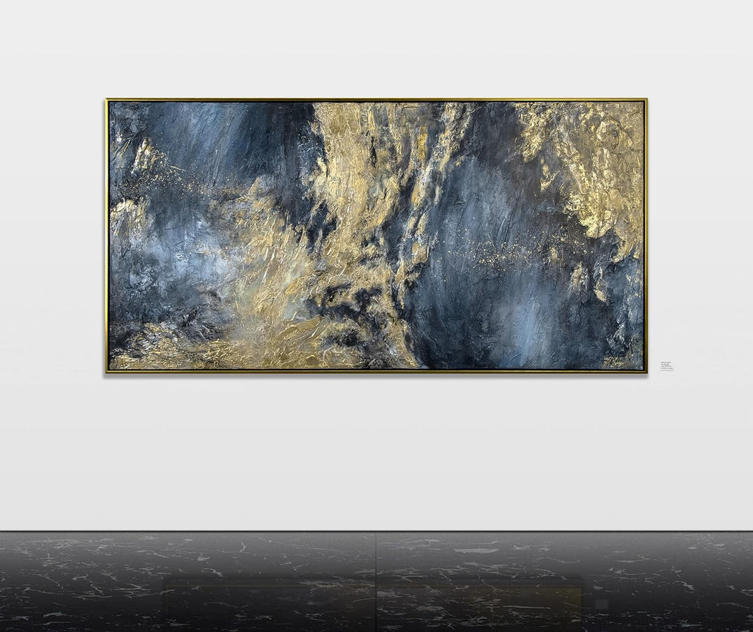 YS-Art XXL Abstrakt Acryl Gemälde auf Leinwand mit Rahmen Spiegelungen II handgemalte Wandbilder Woh