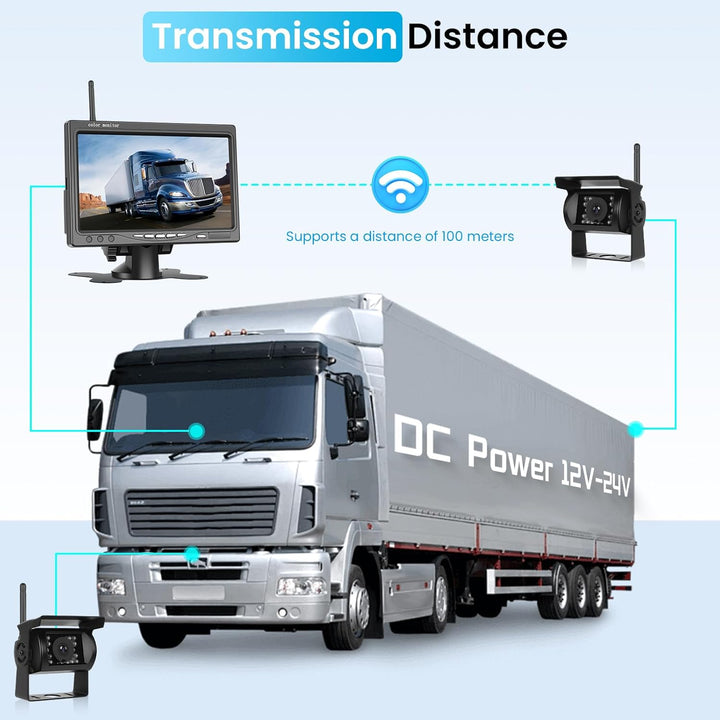 Drahtloses Rückfahrkamera Set mit 7-Zoll Monitor, 2 rückfahrkamera IP68 wasserdichte IR-Nachtsicht W