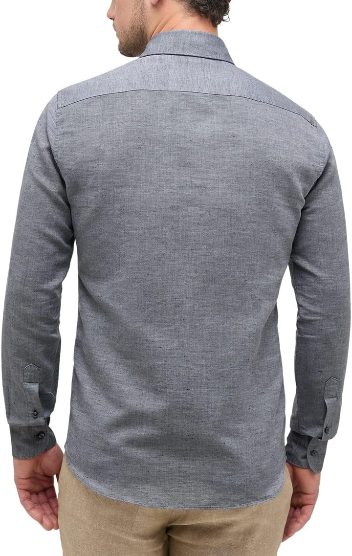 ETERNA Herren Linen Shirt Slim FIT 34 Schwarz, 34 Schwarz