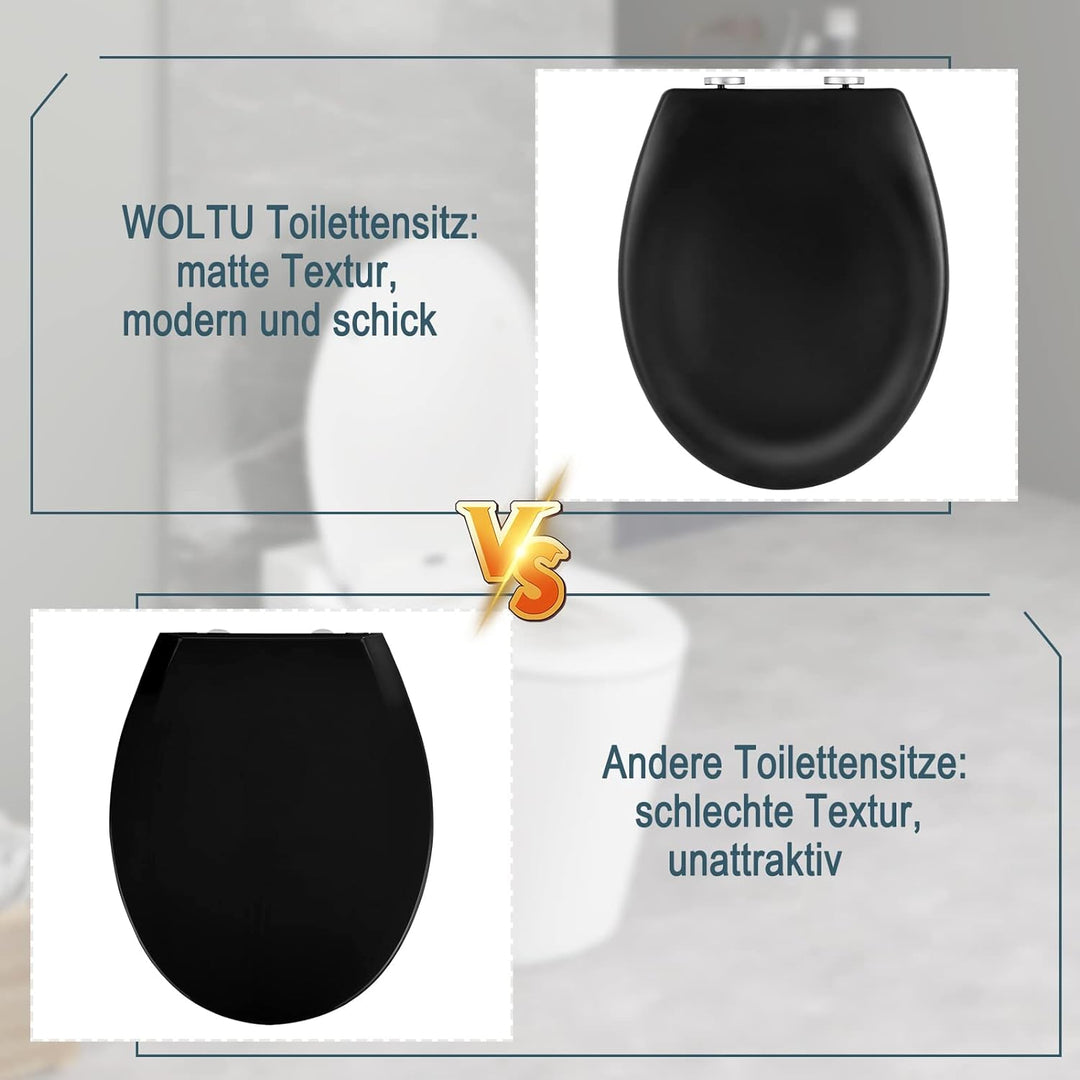 WOLTU Premium Toilettendeckel Matt-schwarz,WC Sitz mit Absenkautomatik Oval,Klodeckel Softclose,Quic