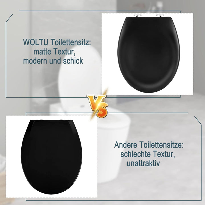 WOLTU Premium Toilettendeckel Matt-schwarz,WC Sitz mit Absenkautomatik Oval,Klodeckel Softclose,Quic