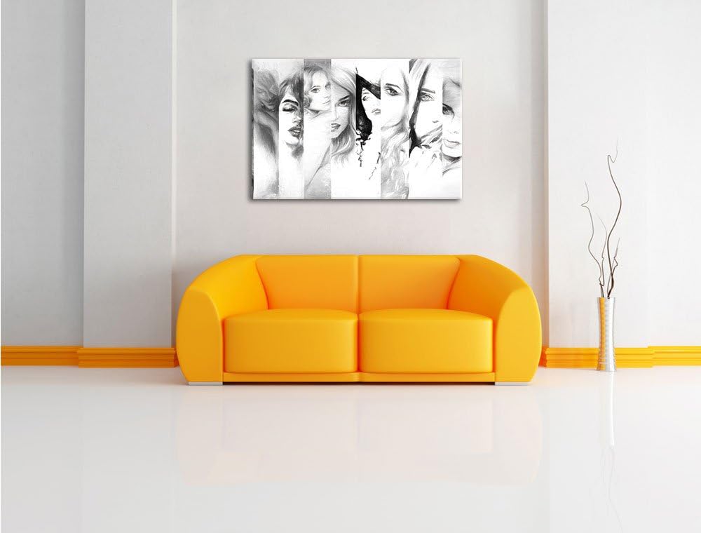 Frauenköpfe Kohle Effekt, Format: 100x70 auf Leinwand, XXL riesige Bilder fertig gerahmt mit Keilrah