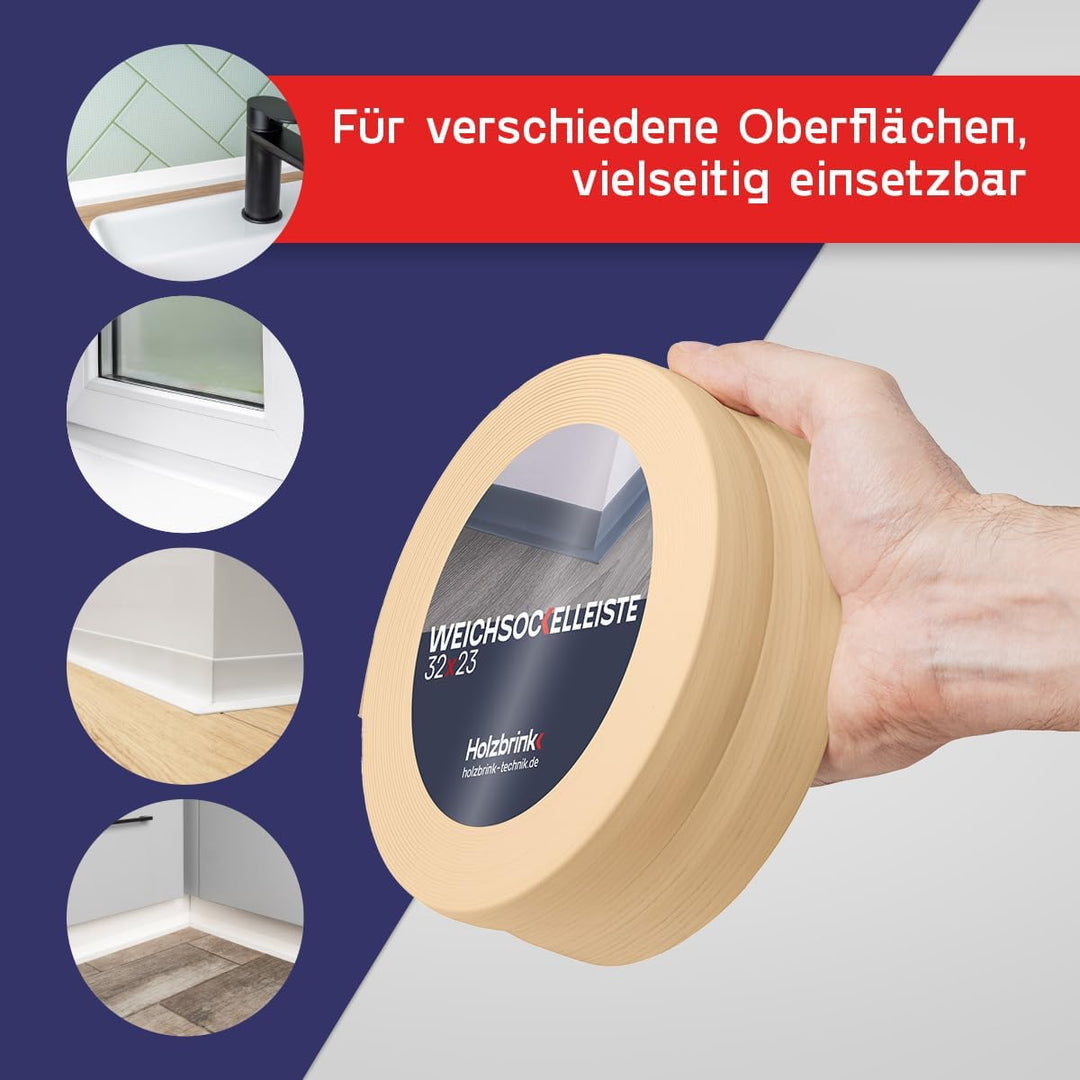 HOLZBRINK Weichsockelleiste selbstklebend KIEFER Knickleiste, 32x23mm, 25 Meter 25m Kiefer, 25m Kief