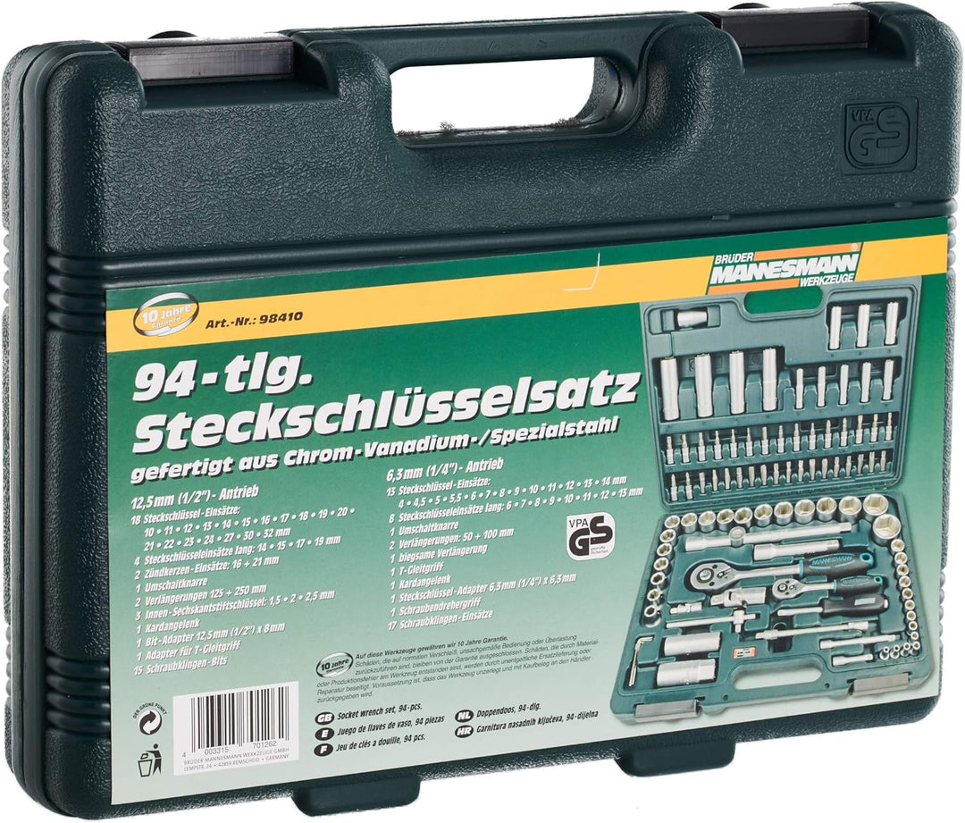Brüder Mannesmann M98410 Steckschlüsselsatz, 94-tlg & M10997 Zangensatz, 4-tlg Bundle mit Zangensatz