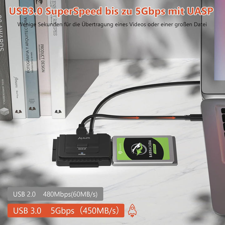 Alxum IDE SATA Adapter,USB 3.0 IDE Festplatten Adapter mit Netzschalter Adapter für 2.5/3.5 Zoll SAT