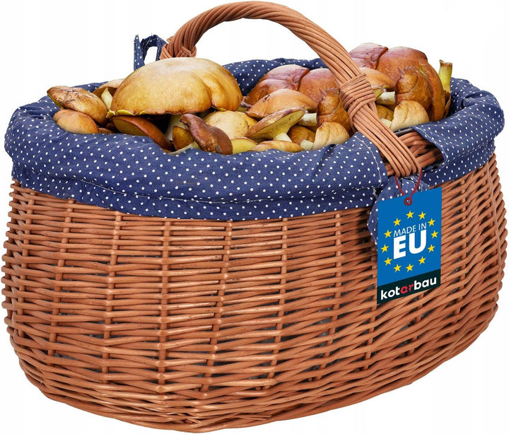 KOTARBAU® Natural Weidenkorb mit Henkel gross | mit Stoffeinlage in Blau | Tragekorb aus Weide Einka