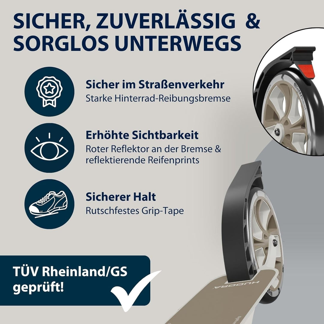 HUDORA BigWheel® 205 Advanced Scooter - Komfortabler Aluminium-Roller für bis zu 100kg - Höhenverste