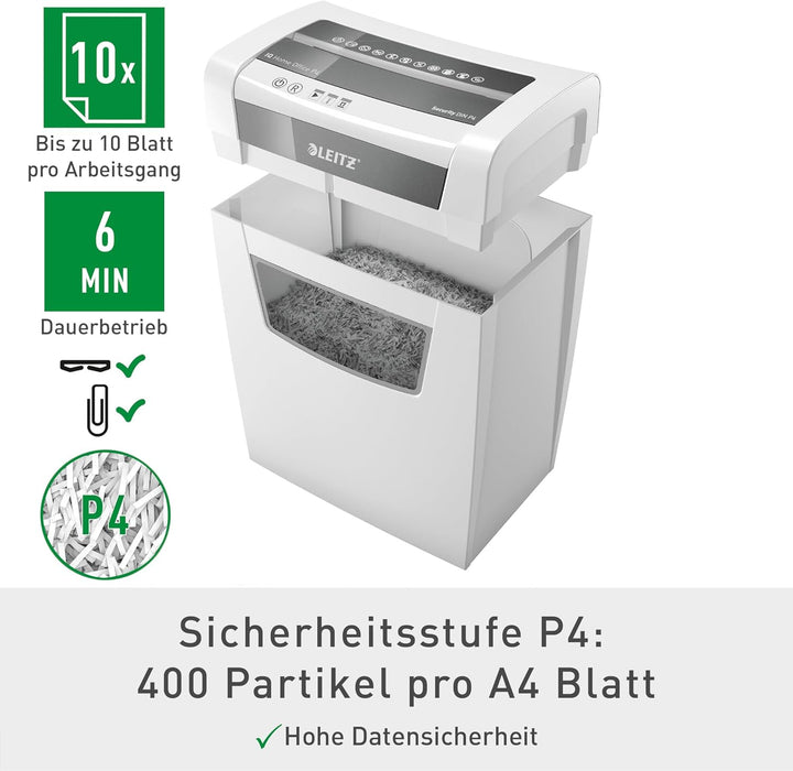 Leitz IQ Home Office Aktenvernichter, 12-10 Blatt Kapazität (70-80 g/m²), Partikelschnitt, Sicherhei