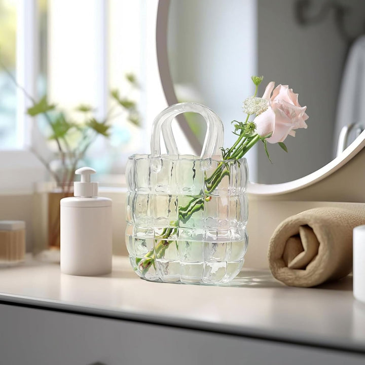 DBREAKS Vase Glas Handtasche, Bunt Blumenvase, Tasche Glasvasen, Handgemachte Vase, Kreative Bubble