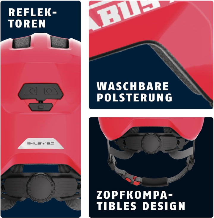 ABUS Kinderhelm Smiley 3.0 - Fahrradhelm mit tiefer Passform, kindergerechten Designs & Platz für ei