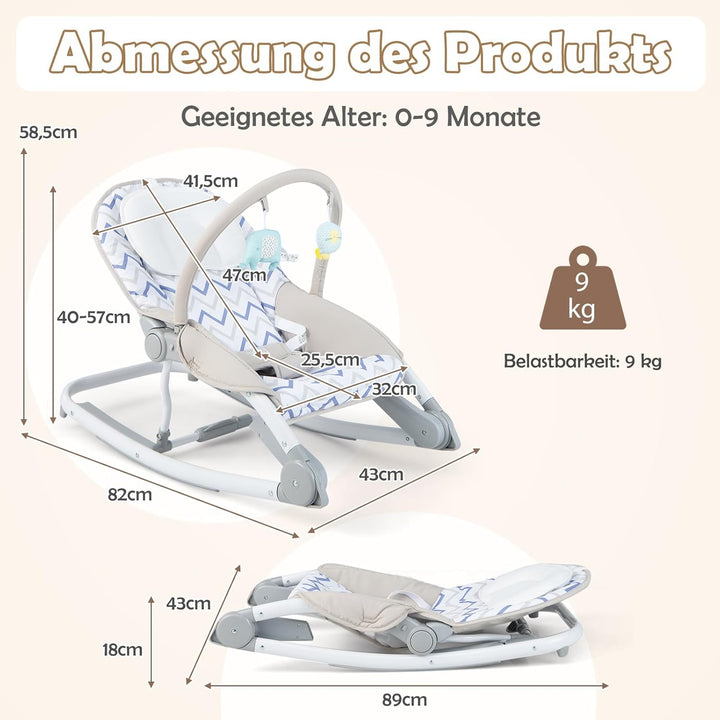 COSTWAY 2 in 1 Babywippe klappbar, tragbare Babyschaukel mit 3-stufig verstellbarer Rückenlehne & ab