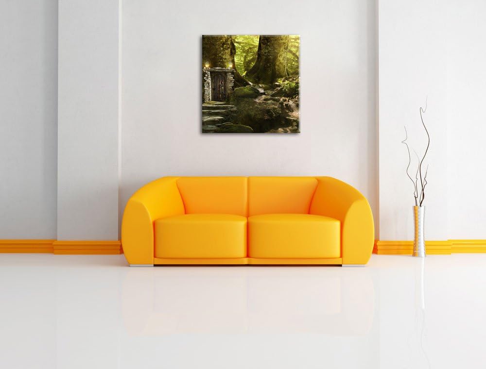 Geheimes Tor im Wald, Format: 70x70 auf Leinwand, XXL riesige Bilder fertig gerahmt mit Keilrahmen,