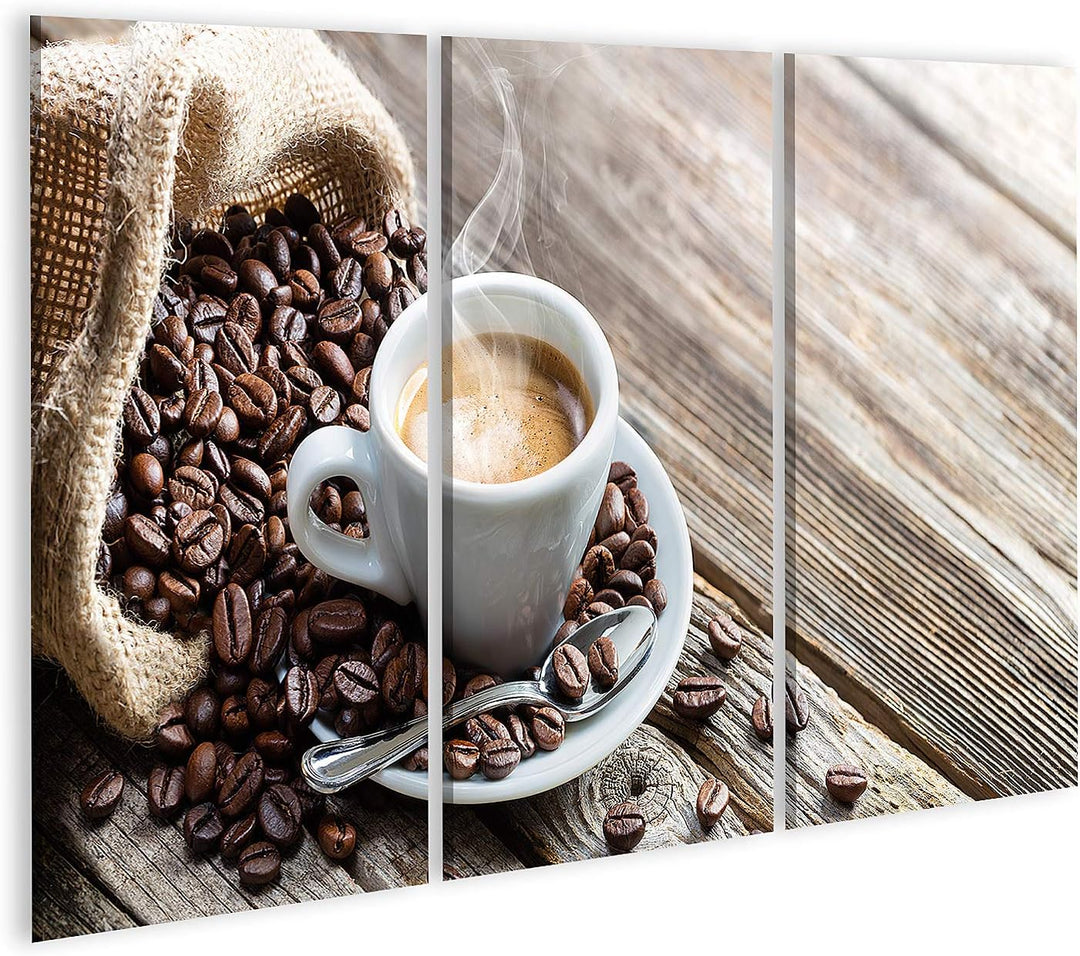 islandburner Bild auf Leinwand Espresso Kaffeetasse Mit Bohnen Auf Vintage Tisch Bilder Wandbilder P