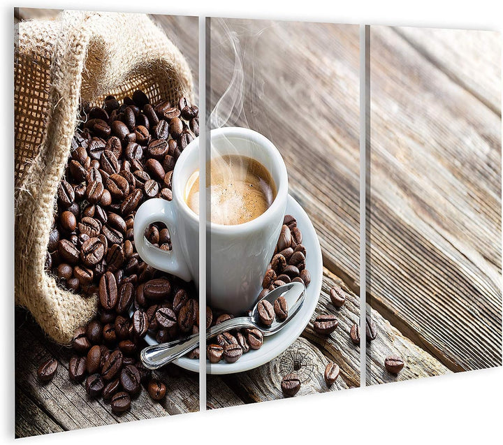 islandburner Bild auf Leinwand Espresso Kaffeetasse Mit Bohnen Auf Vintage Tisch Bilder Wandbilder P